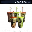 Vaso 500 ml.con tapa + caña con tapon P.P. IML Ø9x15 cm.